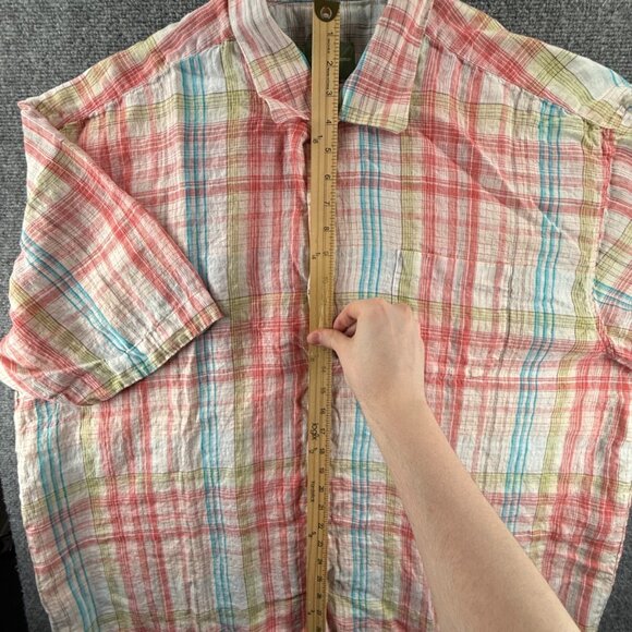 Tommy Bahama Blue Red Plaid Short Sleeve Linen 2XL Pocket Mens Button Up Beach - Picture 3 of 11